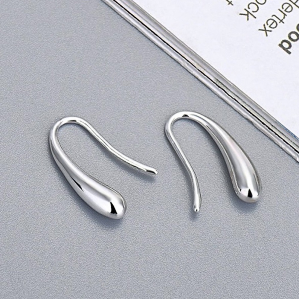 925 Stamped Sterling Silver One Piece Water Drop Earrings - Picture 3 of 6